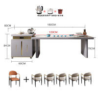 晋舰现代轻奢岩板餐桌岛台茶桌烧水壶一体桌客厅泡茶桌椅1.8米1桌6椅