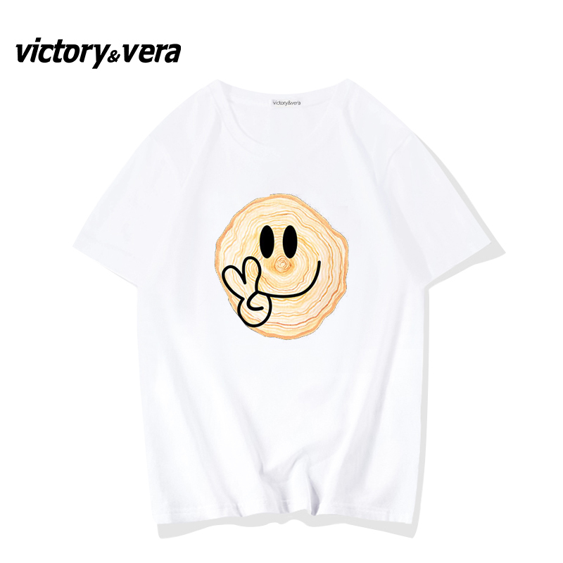 Victory&vera赵露思明星同款笑脸短袖t恤女宽松韩版oversize上衣