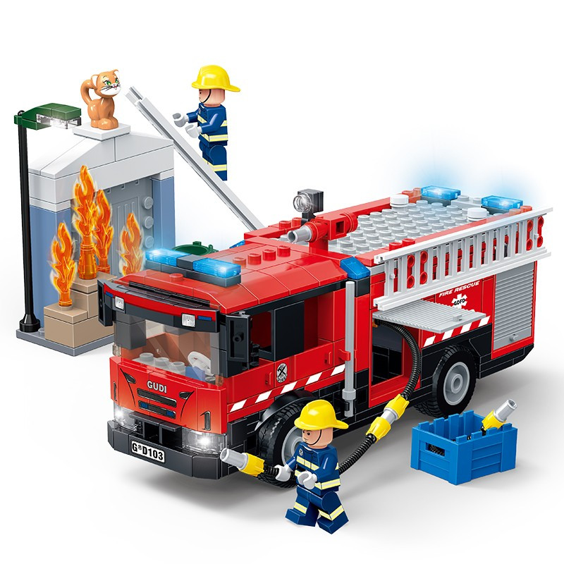 兼容乐高消防总局系列救火车城城市机场消防车男孩子积木 9223云梯
