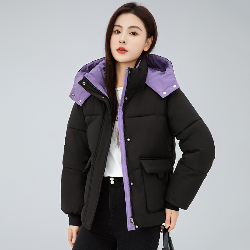 羽绒棉衣女外套2024新款连帽面包服百搭冬装韩版宽松短款时尚棉服高清大图