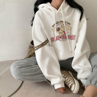 唐狮秋冬季卫衣女新款宽松百搭趣味狗狗印花连帽上衣可爱流行