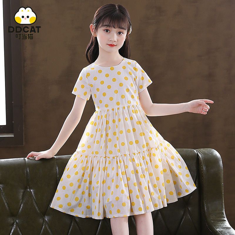 叮当猫女童连衣裙夏季公主裙休闲裙波点裙可爱洋气学生裙韩版童装报价