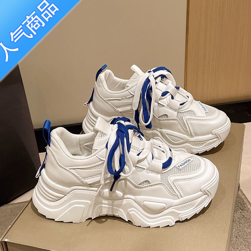 SUNTEK厚底老爹鞋女2023新款夏季透气网面鞋ins潮小白休闲运动女K高清大图