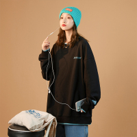 [直营]木林森(MULINSEN)秋冬新款假两件圆领卫衣女撞色袖标日系慵懒风外套户外休闲衣