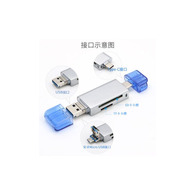 电脑两用通用车载读卡器安卓手机oppo内存卡tfsd卡vivo华为多功能|银色+32G内存卡