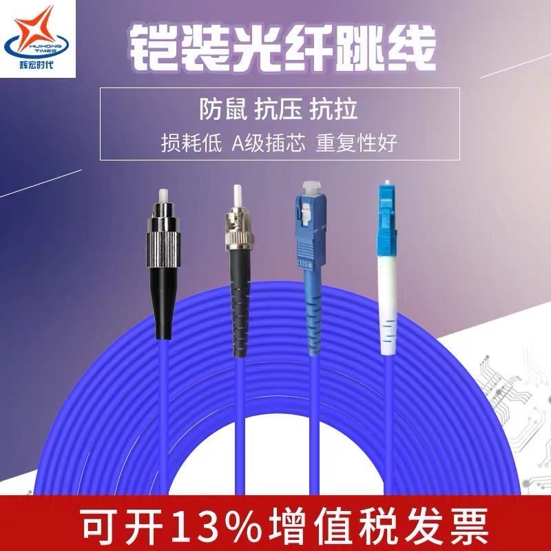 辉宏时代光纤线SC-FC单模双芯铠装光纤跳线防鼠咬抗拉力强防水光缆电信级15米