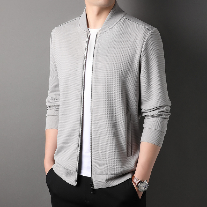 华夫格休闲套装男运动两件套春秋季棒球领长袖卫衣外套潮流长裤