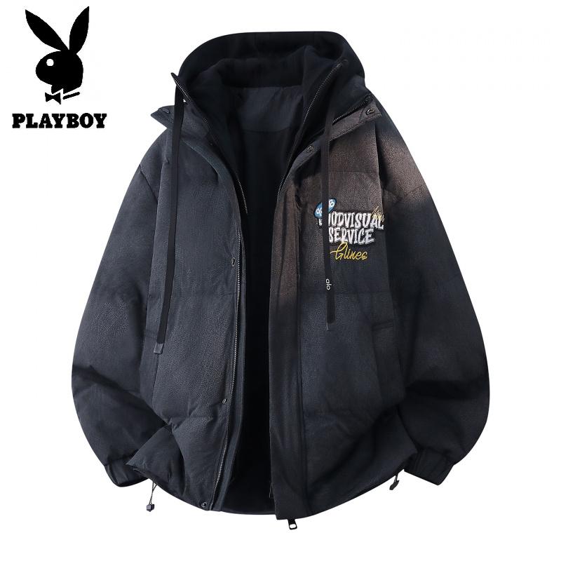 花花公子新款高品质带质检假两件羽绒服男白鸭绒青少年冬季外套男高清大图