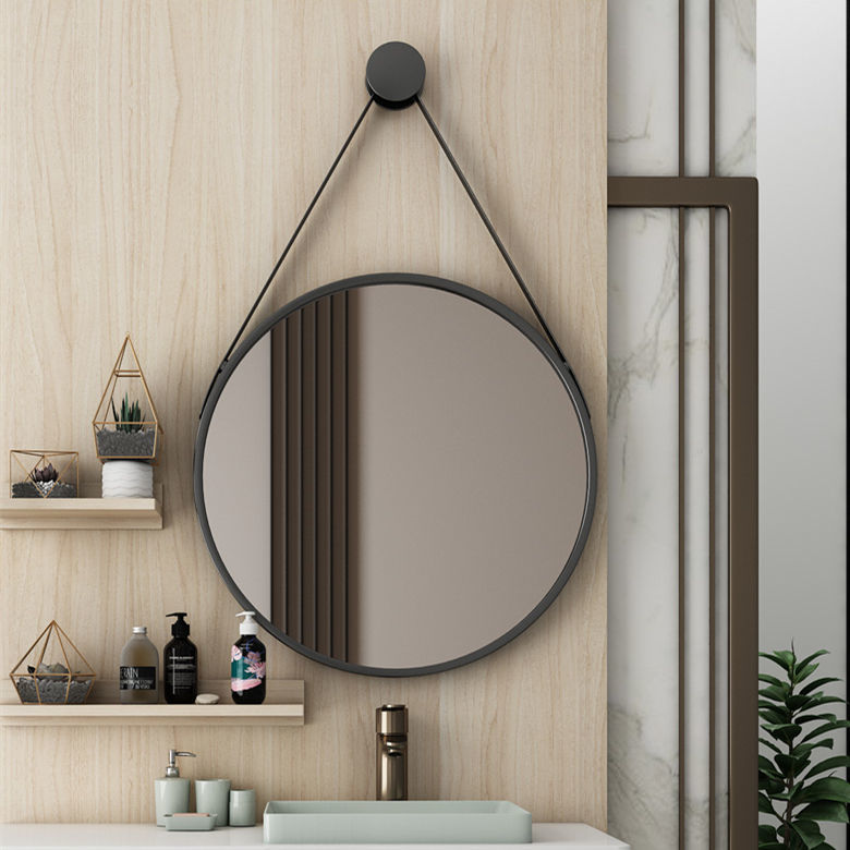 工匠时光北欧浴室镜洗漱台壁挂圆形化妆镜墙上免打孔卫浴镜美容理发店
