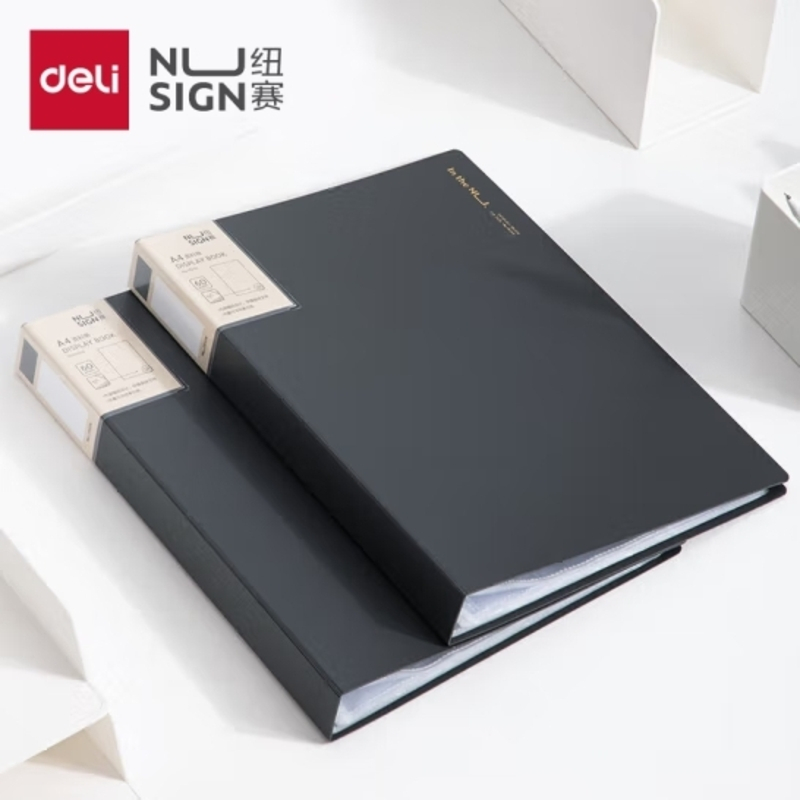 得力纽赛(NUSIGN)编码资料册A4/30页 彩色文件收纳册带页码活页插袋文件夹办公学生用品 极致灰NS190