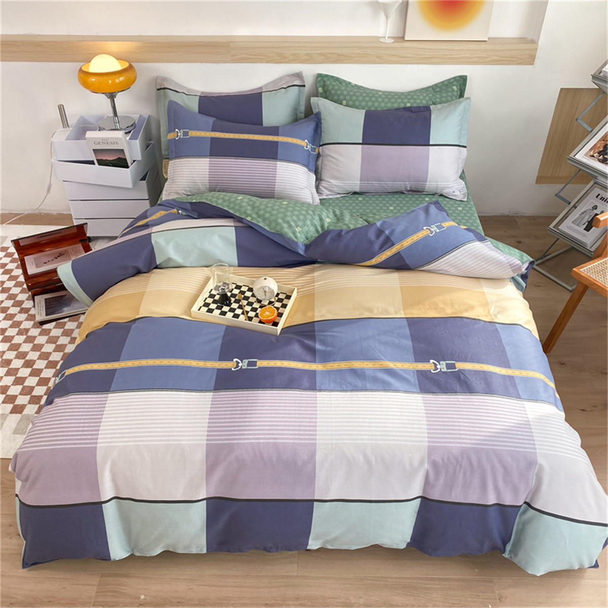 梦特娇小清新ins纯棉四件套40全棉斜纹印花床单被套双人网红款床上