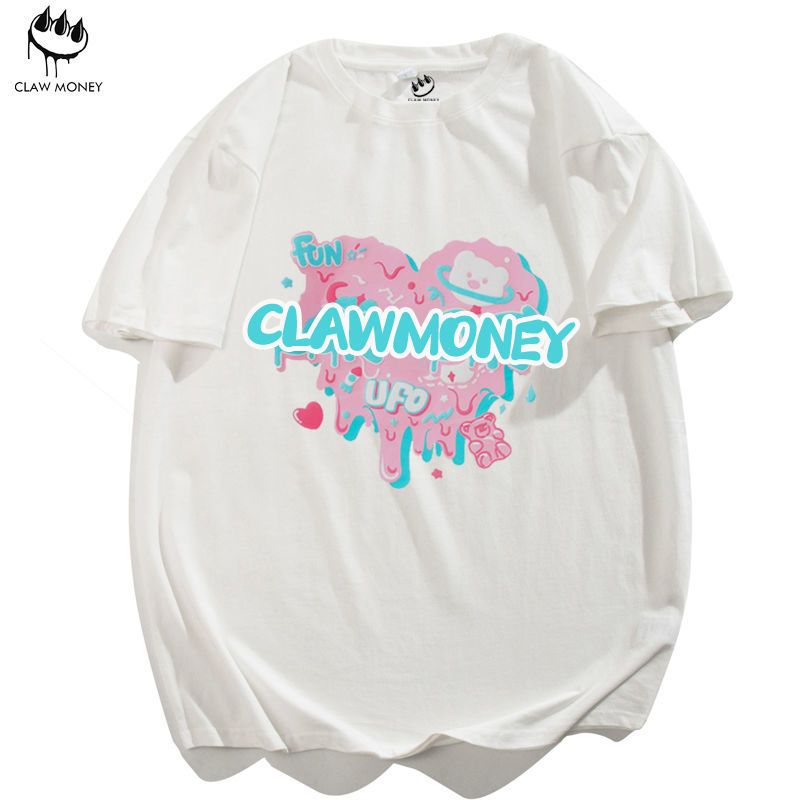 Claw money融化爱心小熊设计感小众T恤男女短袖情侣半袖ins体恤衫