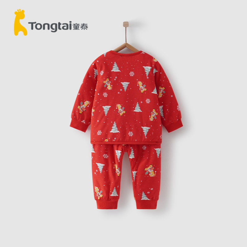 童泰(TONGTAI)2021年款秋冬3-18月婴儿过年衣服喜庆冬装男女宝宝套装红色薄棉两件套儿童套装