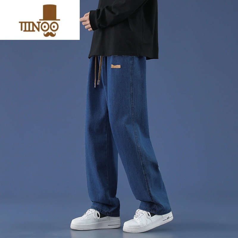 YANXU阔腿牛仔裤男士夏季薄款宽松直筒休闲复古潮牌美式高街长裤子男款高清大图