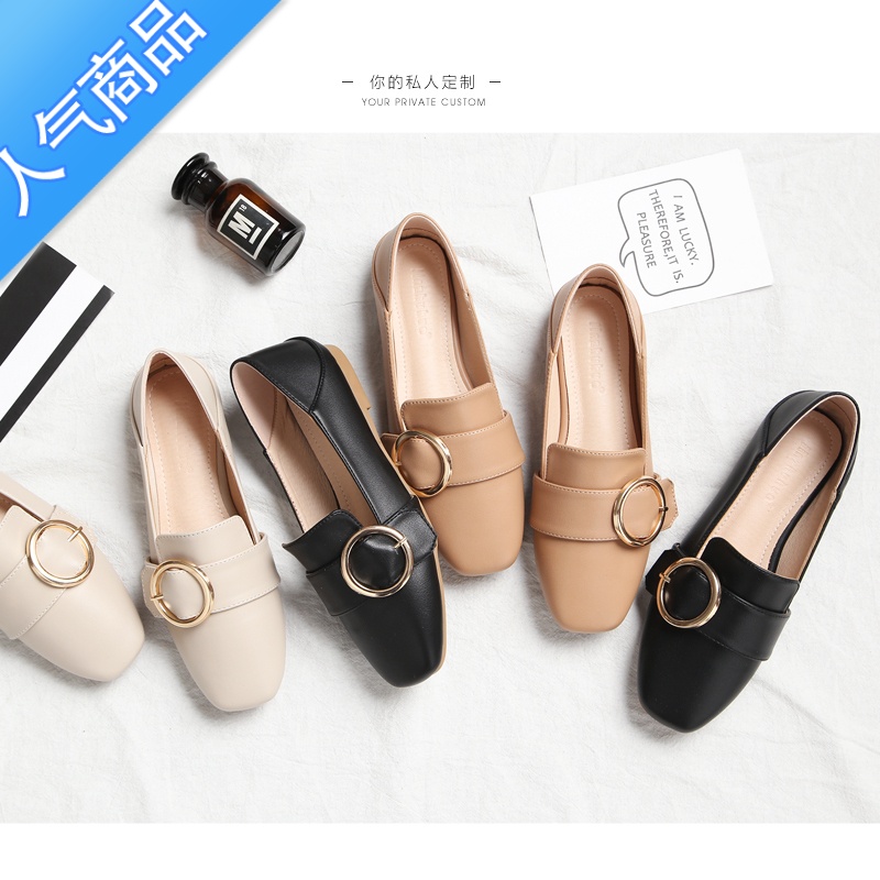 SUNTEK2023春季乐福鞋女英伦风一脚蹬小皮鞋晚晚鞋平底百搭豆豆鞋单鞋女高清大图