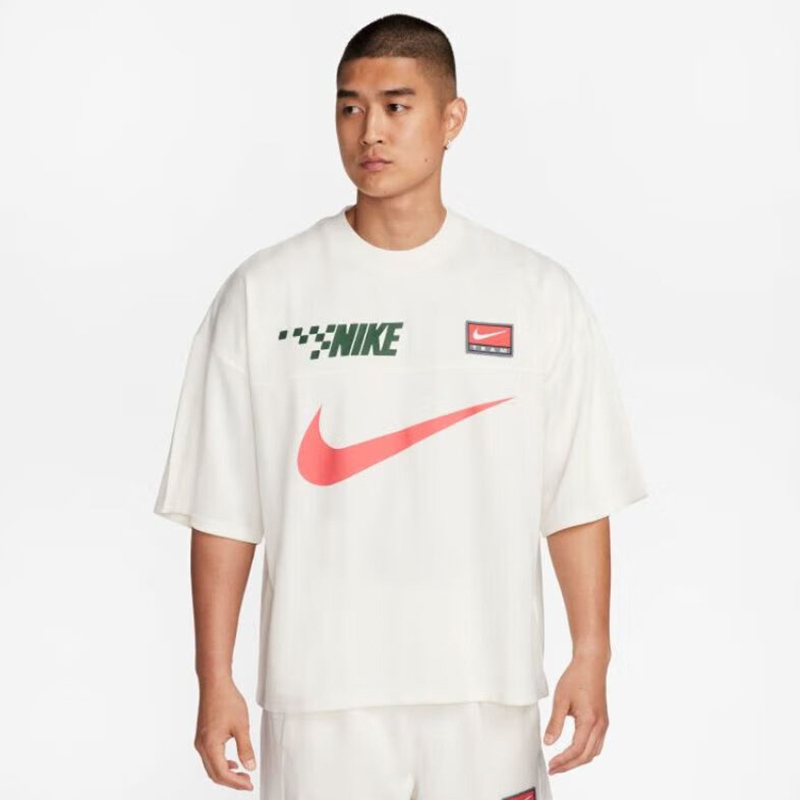 Nike Logo印花字母刺绣圆领短袖T恤 男款 米白色 FB7255-133