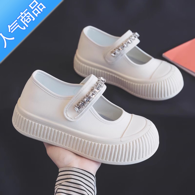 SUNTEK魔术贴帆布鞋女2023新款夏季薄款透气懒人一脚蹬玛丽珍小白鞋高清大图