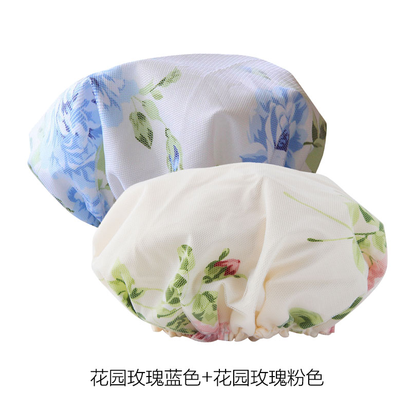 浴帽厨房清洁沐浴女性防水防油烟防灰尘土帽子头套女人 三维工匠 玫瑰蓝+玫瑰粉高清大图