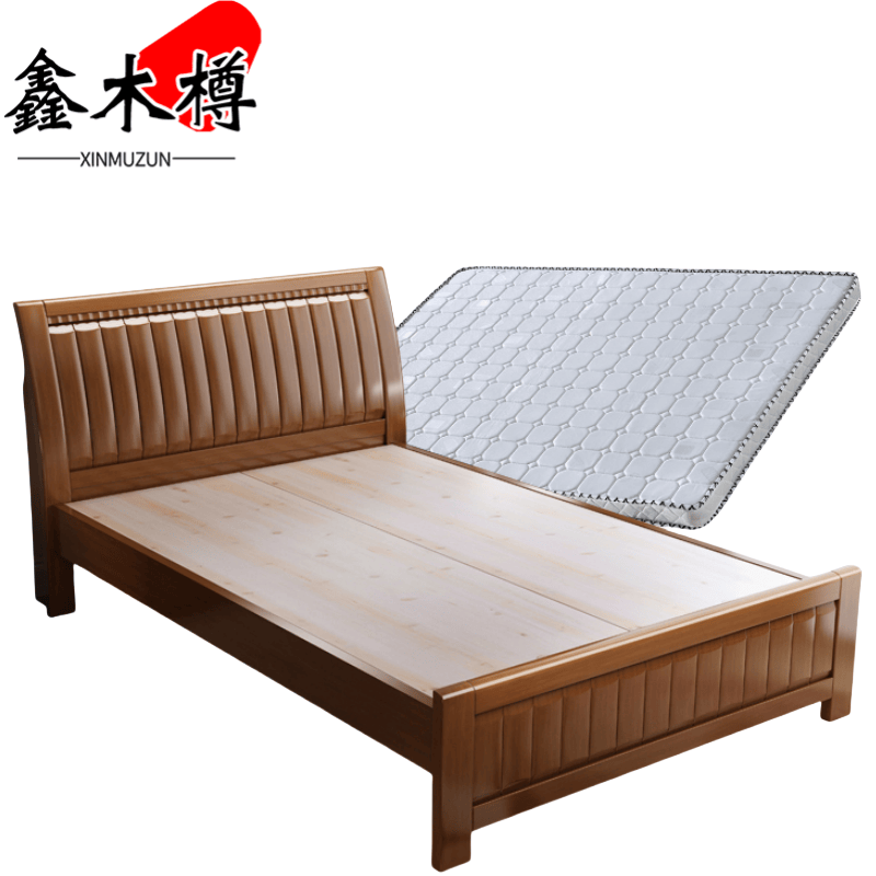 鑫木樽实木床1.2m+床垫套高清大图