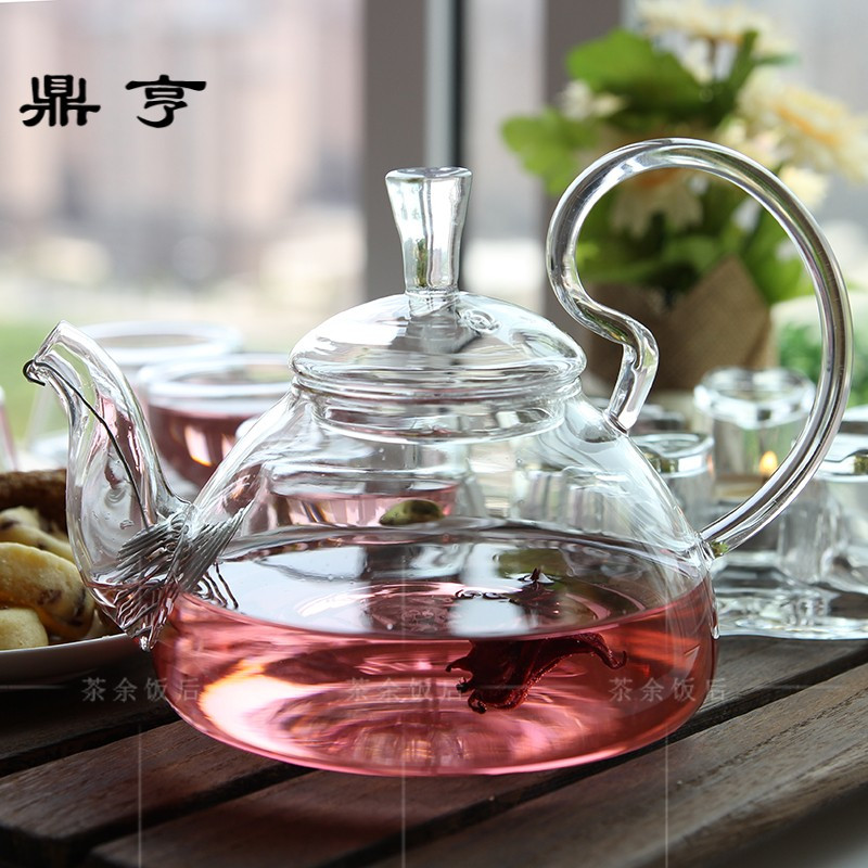 鼎亨家用简约耐热玻璃花果茶具套装 泡花茶壶茶杯子加热透明煮水