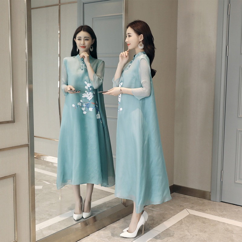 女士新品中国风改良旗袍连衣裙民族风茶服禅意文艺长裙女装夏裙子