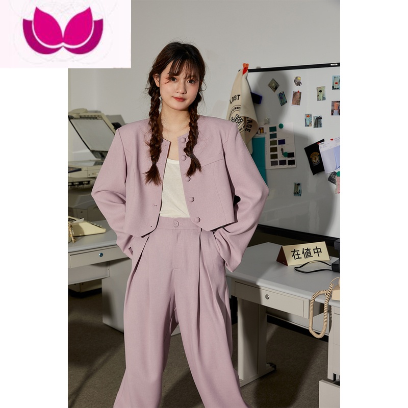 七斓【】定制 胖mm西装套装女春新款时髦显瘦半身裙定】显 XXXL 薄雾紫短西装现货