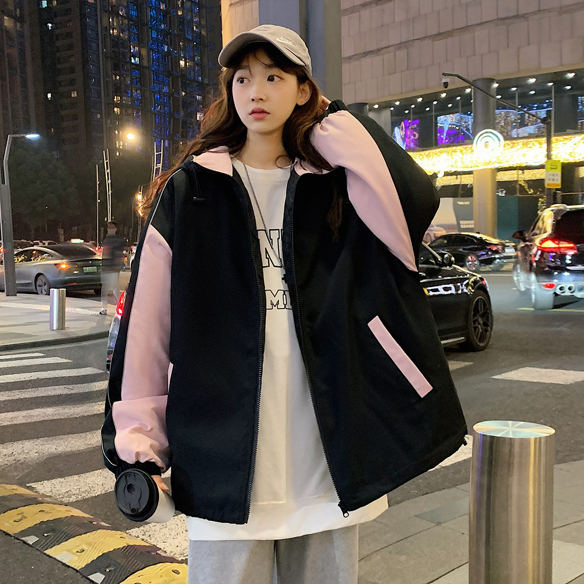 [1.5折价107元]唐狮冬季棉服女连帽拼接棉衣韩版宽松学院风小众流行百搭高清大图