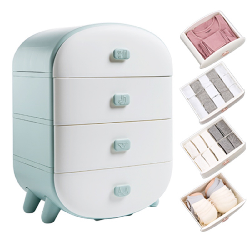 多层分隔抽屉式内衣收纳盒家用文胸袜子内裤塑料分格整理箱 四层蓝色5777