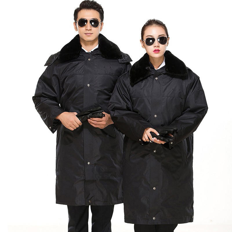 皖川WC-032黑色冬季加厚加长款中长款保安大衣男工作服 防寒服双反保安棉衣制服 多功能大衣 185 中长反光款高清大图