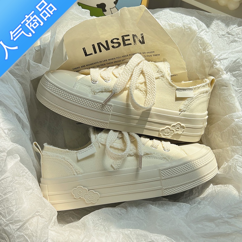 SUNTEK厚底帆布鞋女小众原创设计小白鞋小香风奶fufu休闲鞋子板鞋高清大图