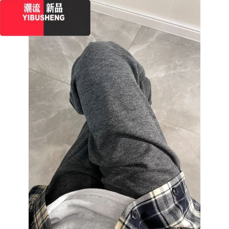 YIBUSHENG灰色裤子运动休闲裤糯米裤女季新款宽松慵懒直筒阔腿裤拖地长裤