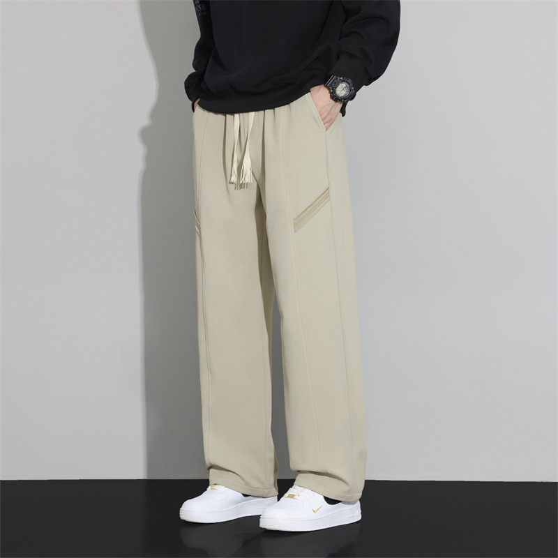 秋冬新品休闲裤男宽松直筒百搭时尚潮牌系带高级感高街阔腿裤男装高清大图
