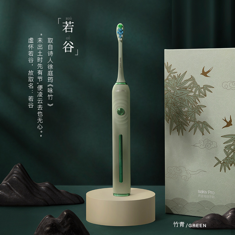 舒客(Saky)电动牙刷G3415成人女充电式软毛声波震动自动牙刷 竹青