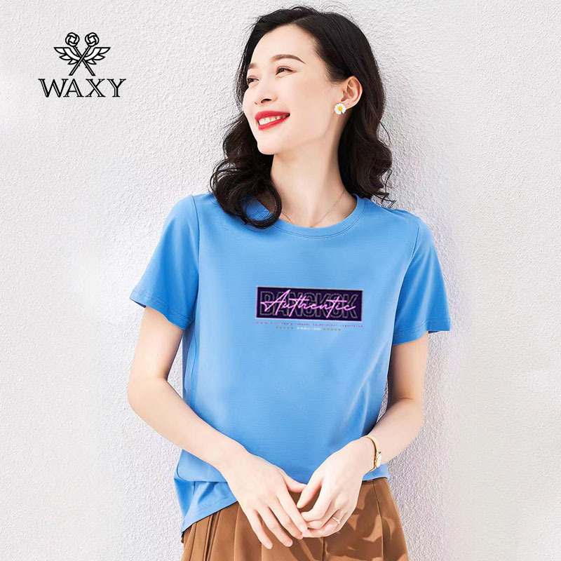 WAXY艺术设计字母印花短袖女T恤ins风外穿高档气质体恤遮肉潮流新