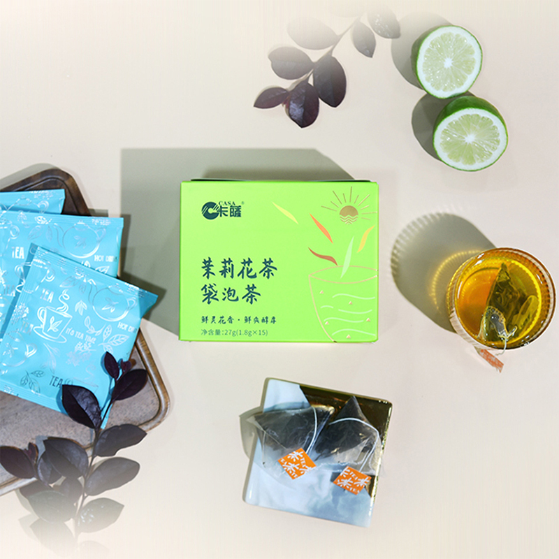 卡薩 茉莉花茶绿茶袋泡茶三角茶包花草茶独立包装 1.8g*15包/盒 4盒装