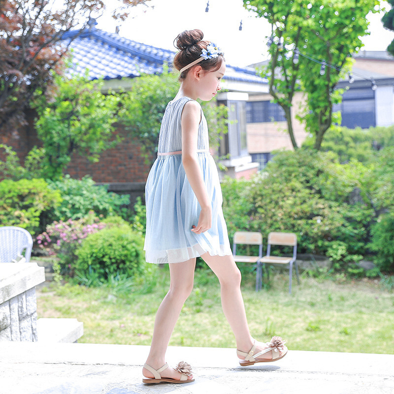 2018公主裙夏装童装网纱裙韩版中大童连衣裙女童表演服jyl蓝色