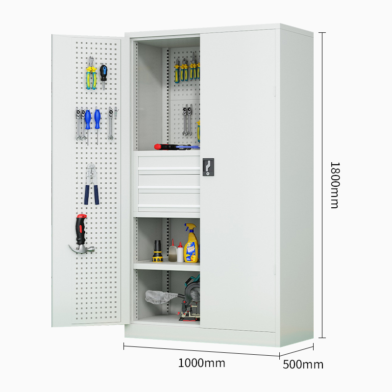 振奥 工具柜重型工具柜五金零件柜多功能加厚车间置物柜 1800x1000x500mm/台(三层三抽带挂板灰白)
