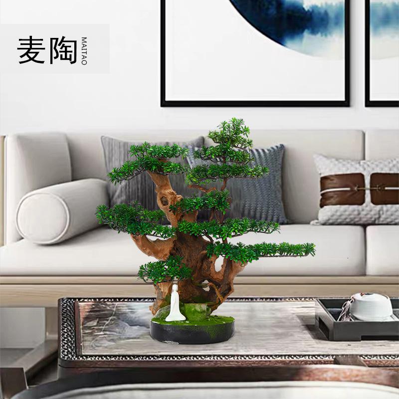美帮汇仿真新中式迎客松盆景绿植客厅酒店家居玄关装饰品样板间软装摆件高清大图