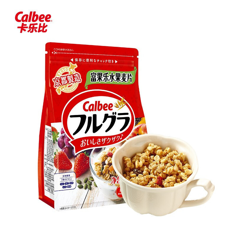 Calbee/卡乐比进口原味水果麦片50g*24袋即食燕麦片早餐饱腹食品冲饮