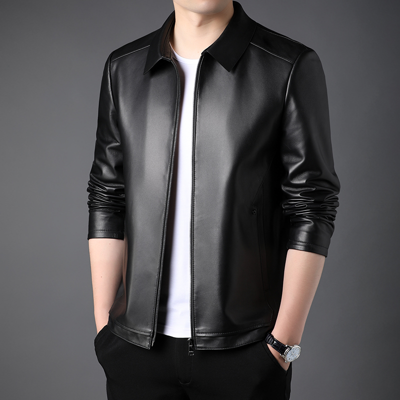 100纯羊皮头层真皮皮衣男加绒加厚皮夹克绵羊皮机车海宁头层春秋季外套男士真皮头层皮纯皮外套中年皮夹克男高清大图