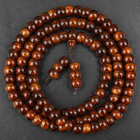 [梵心阁] 海南黄花梨佛珠手串108颗念珠 沧桑 老料佛珠 虎皮纹黄花梨公项链桶珠 男女款手链 古色古香款