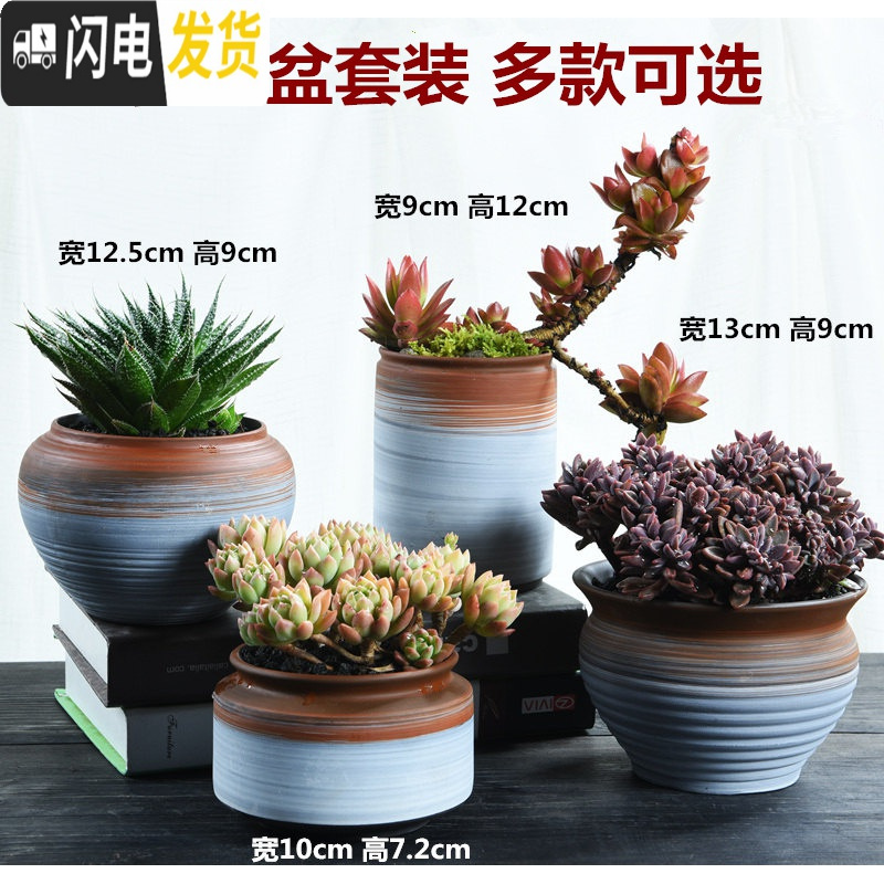 三维工匠多肉花盆老桩陶瓷大号肉肉植物创意简约粗陶个性小花盆 DL泡泡釉组合6个 中等花盆容器高清大图