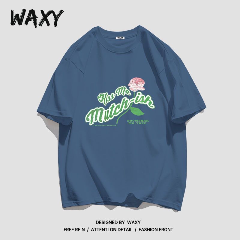 WAXY纯棉圆领美式hiphop短袖T恤女学生宽松国潮嘻哈街头韩版上衣