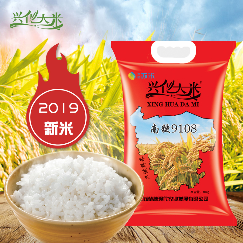 兴化大米 生态种植10kg/袋20斤 粳稻米 圆粒米 南粳9108(红) 2019秋收新米