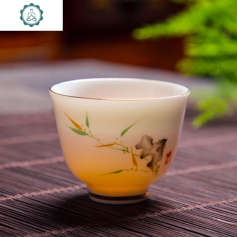 德化白瓷羊脂玉手绘品茗杯陶瓷单杯主人杯功夫茶具小茶盏家用酒杯封后