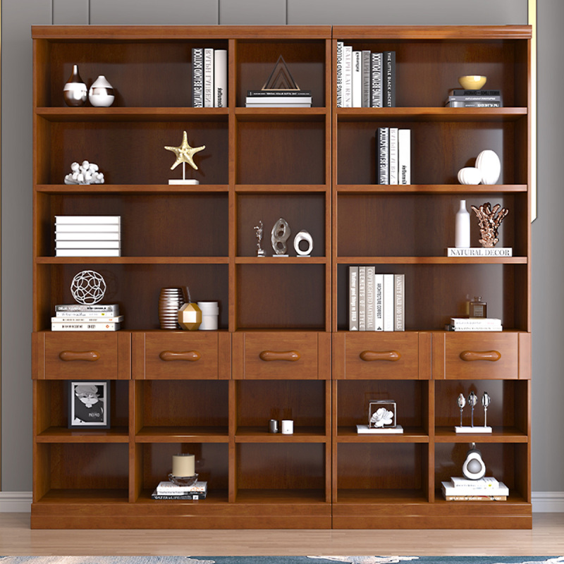 月影梳桐实木书柜现代中式书架带玻璃门落地储物简约书橱办公室书房