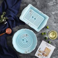 陶瓷盘子饺子盘蒸盘鱼盘沥水双层盘子创意家用鱼盘子菜盘碟子餐具
