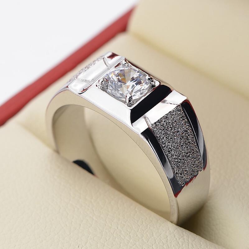 925银戒指男士霸气指环个性白金色仿真钻戒男戒情侣生日礼物