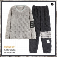 浪莎男士睡衣男冬季法兰绒加绒加厚家居服长袖长裤高级感可外穿睡衣 黑白 L XL 灰黑