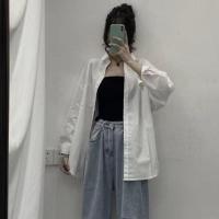 秋季时尚套装女学生韩版宽松衬衫+吊带+高腰破洞牛仔裤三件套潮 衬衣+吊带（两件套） S 【建议70--90斤】
